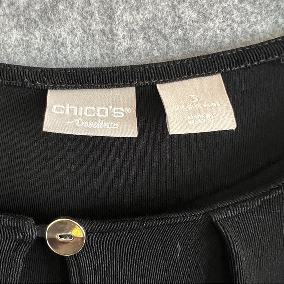 CHICO'S Travelers Long Sleeve Black Tunic Elastic Cuff Black Size 3 (US 16 / 18) - Picture 3 of 10